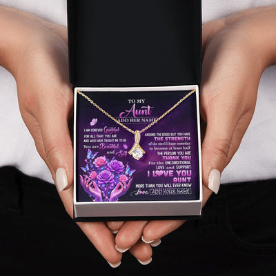 Alluring Beauty Necklace 18K Yellow Gold Finish | 2 | Personalized To My Aunt Necklace From Niece Thank You For Love Butterfly Aunt Birthday Mothers Day Thanksgiving Christmas Custom Gift Box Message Card | https://siriusteestore.
