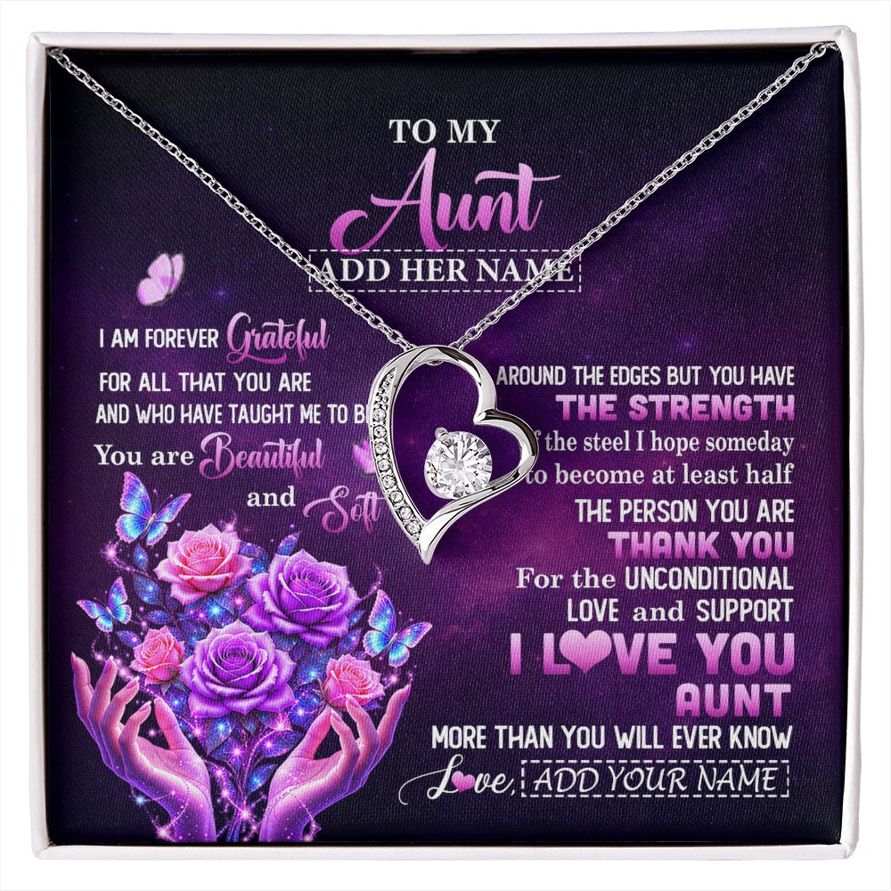 Forever Love Necklace 14K White Gold Finish | 1 | Personalized To My Aunt Necklace From Niece Thank You For Love Butterfly Aunt Birthday Mothers Day Thanksgiving Christmas Custom Gift Box Message Card | https://siriusteestore.