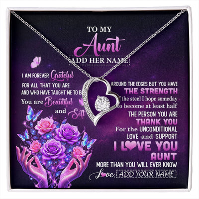 Forever Love Necklace 14K White Gold Finish | 1 | Personalized To My Aunt Necklace From Niece Thank You For Love Butterfly Aunt Birthday Mothers Day Thanksgiving Christmas Custom Gift Box Message Card | https://siriusteestore.