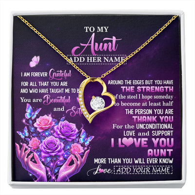 Forever Love Necklace 18K Yellow Gold Finish | 1 | Personalized To My Aunt Necklace From Niece Thank You For Love Butterfly Aunt Birthday Mothers Day Thanksgiving Christmas Custom Gift Box Message Card | https://siriusteestore.