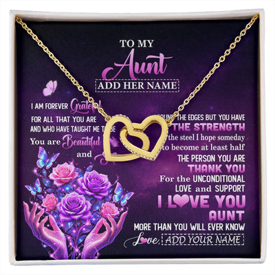 Interlocking Hearts Necklace 18K Yellow Gold Finish | 1 | Personalized To My Aunt Necklace From Niece Thank You For Love Butterfly Aunt Birthday Mothers Day Thanksgiving Christmas Custom Gift Box Message Card | https://siriusteestore.