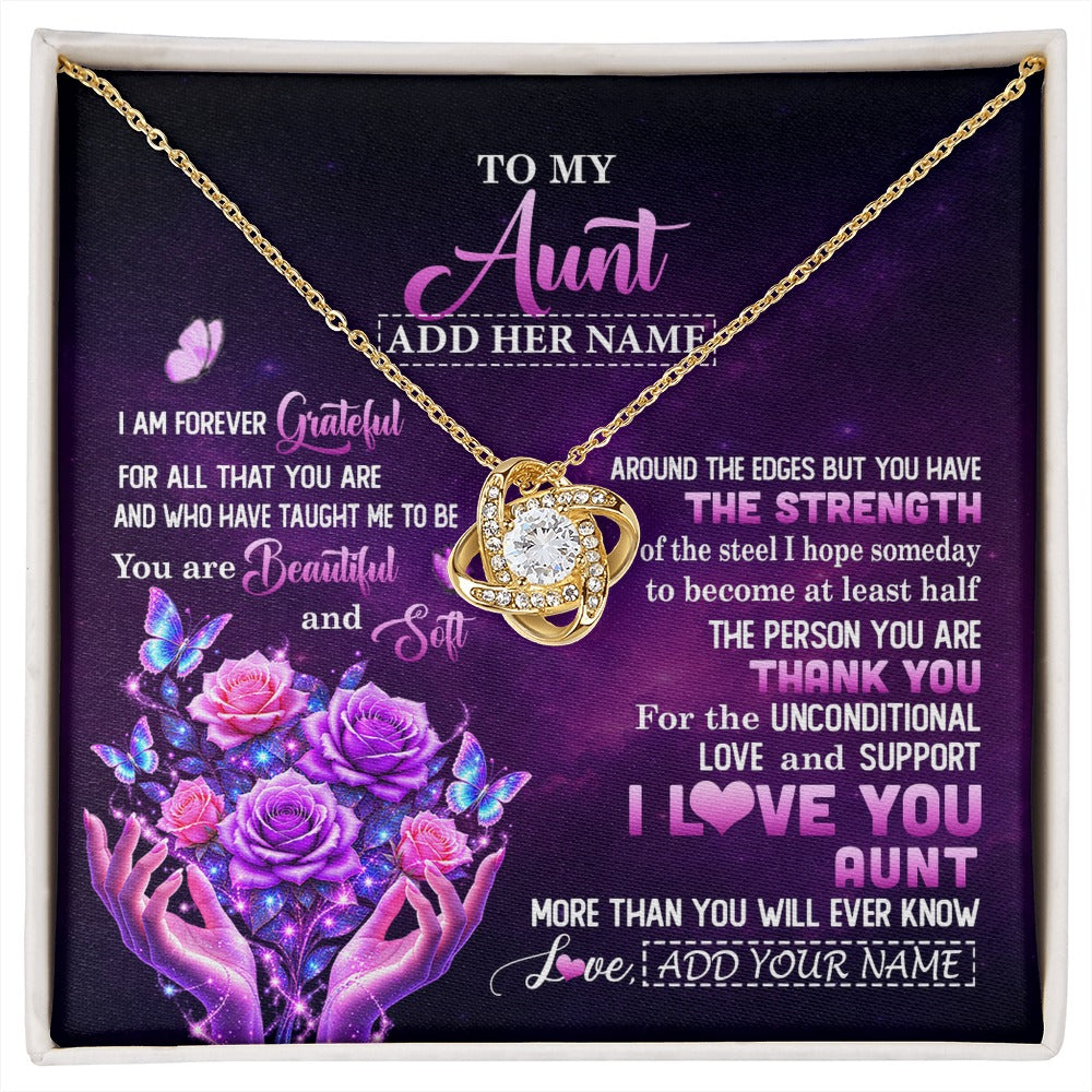 Love Knot Necklace 18K Yellow Gold Finish | 1 | Personalized To My Aunt Necklace From Niece Thank You For Love Butterfly Aunt Birthday Mothers Day Thanksgiving Christmas Custom Gift Box Message Card | https://siriusteestore.