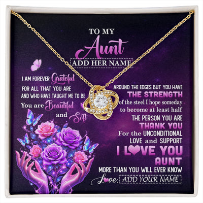 Love Knot Necklace 18K Yellow Gold Finish | 1 | Personalized To My Aunt Necklace From Niece Thank You For Love Butterfly Aunt Birthday Mothers Day Thanksgiving Christmas Custom Gift Box Message Card | https://siriusteestore.