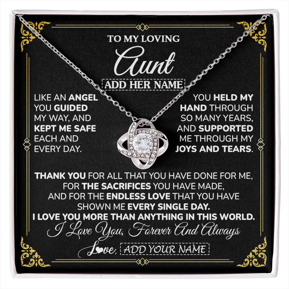 Love Knot Necklace 14K White Gold Finish | 1 | Personalized To My Aunt Necklace Gifts Meaningful Gift To Aunt From Niece Without You There Is No Me Mothers Day Birthday Custom Gift Box Message Card | https://siriusteestore.