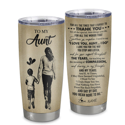 Personalized To My Aunt Tumbler From Nephew Stainless Steel Cup For All The Times That I Forgot To Thank You Aunt Birthday Mothers Day Christmas Travel Mug | siriusteestore