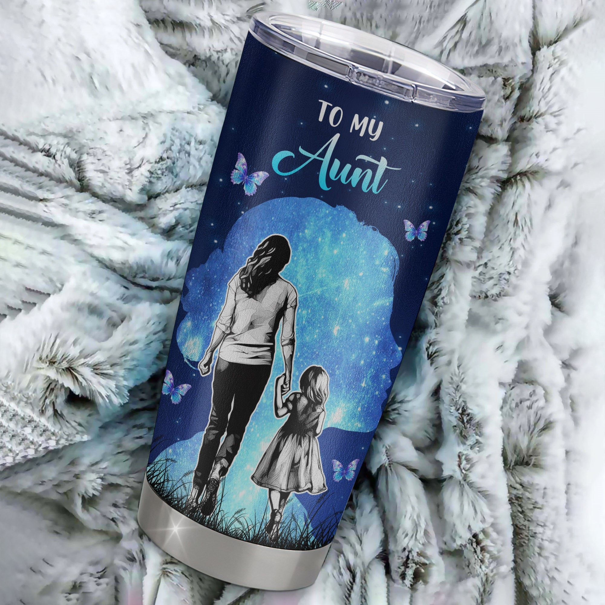 Personalized To My Aunt Tumbler From Niece Stainless Steel Cup Butterfly Forever And Always Aunt Gift Birthday Mothers Day Thanksgiving Christmas Travel Mug | siriusteestore