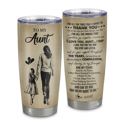 Personalized To My Aunt Tumbler From Niece Stainless Steel Cup For All The Times That I Forgot To Thank You Aunt Birthday Mothers Day Christmas Travel Mug | siriusteestore