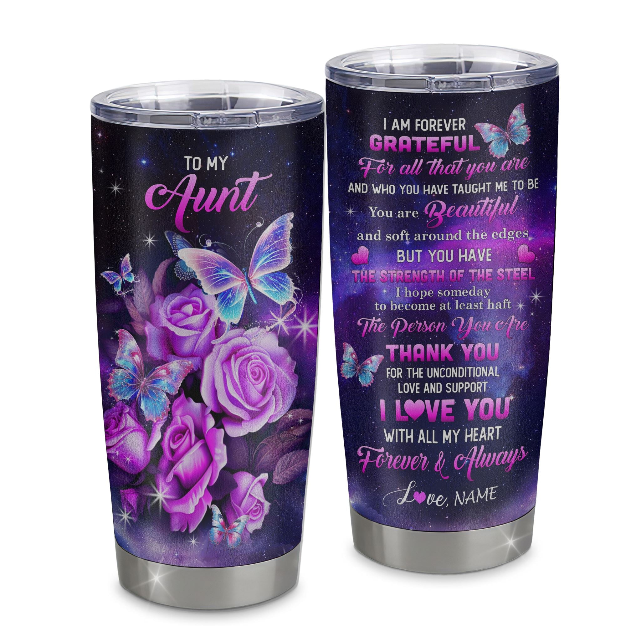 Personalized To My Aunt Tumbler From Niece Stainless Steel Cup Grateful Thank You Butterfly Aunt Gift Birthday Mothers Day Thanksgiving Christmas Travel Mug | siriusteestore