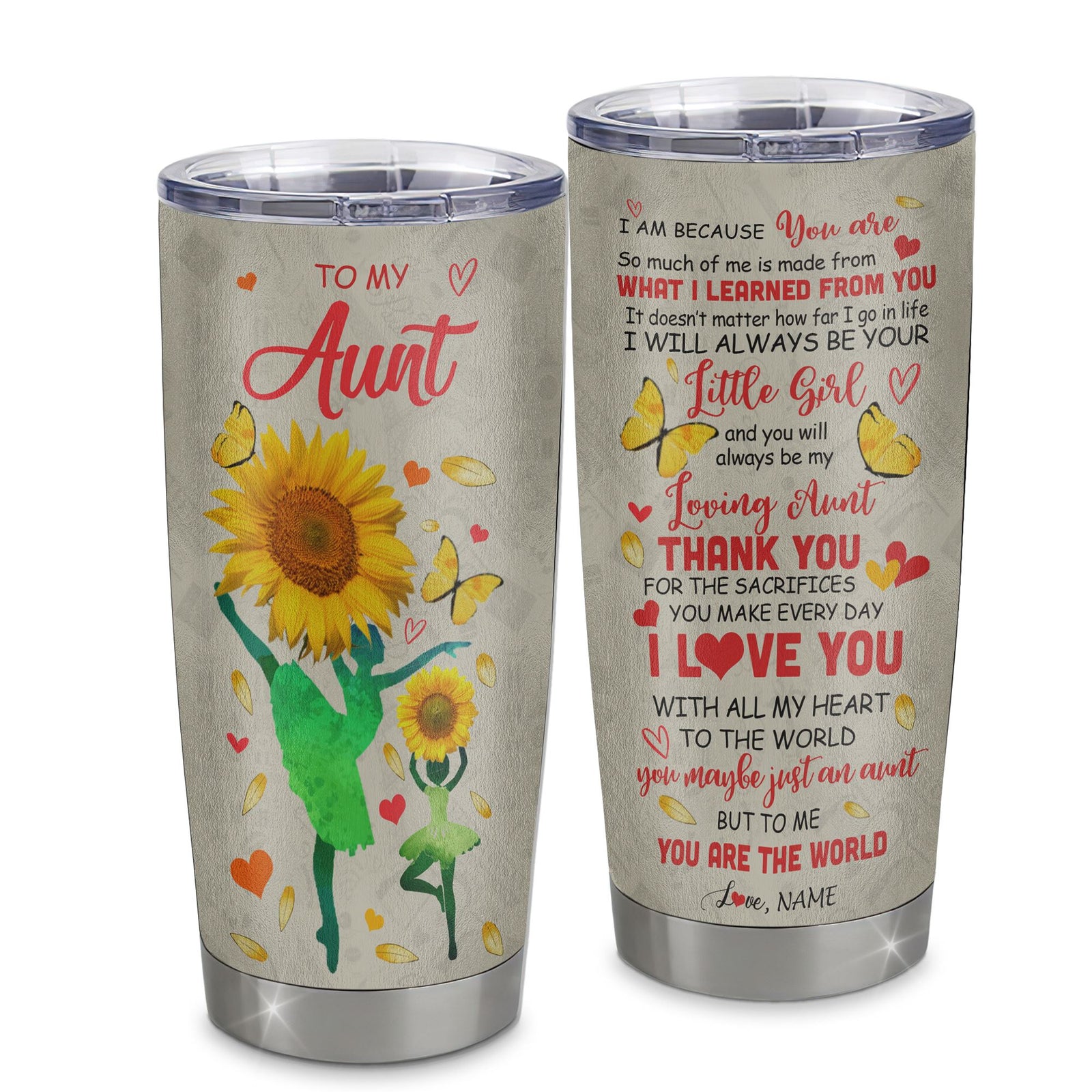 Personalized To My Aunt Tumbler From Niece Stainless Steel Cup Thank You Dancing Sunflower Aunt Birthday Mothers Day Thanksgiving Christmas Travel Mug | siriusteestore