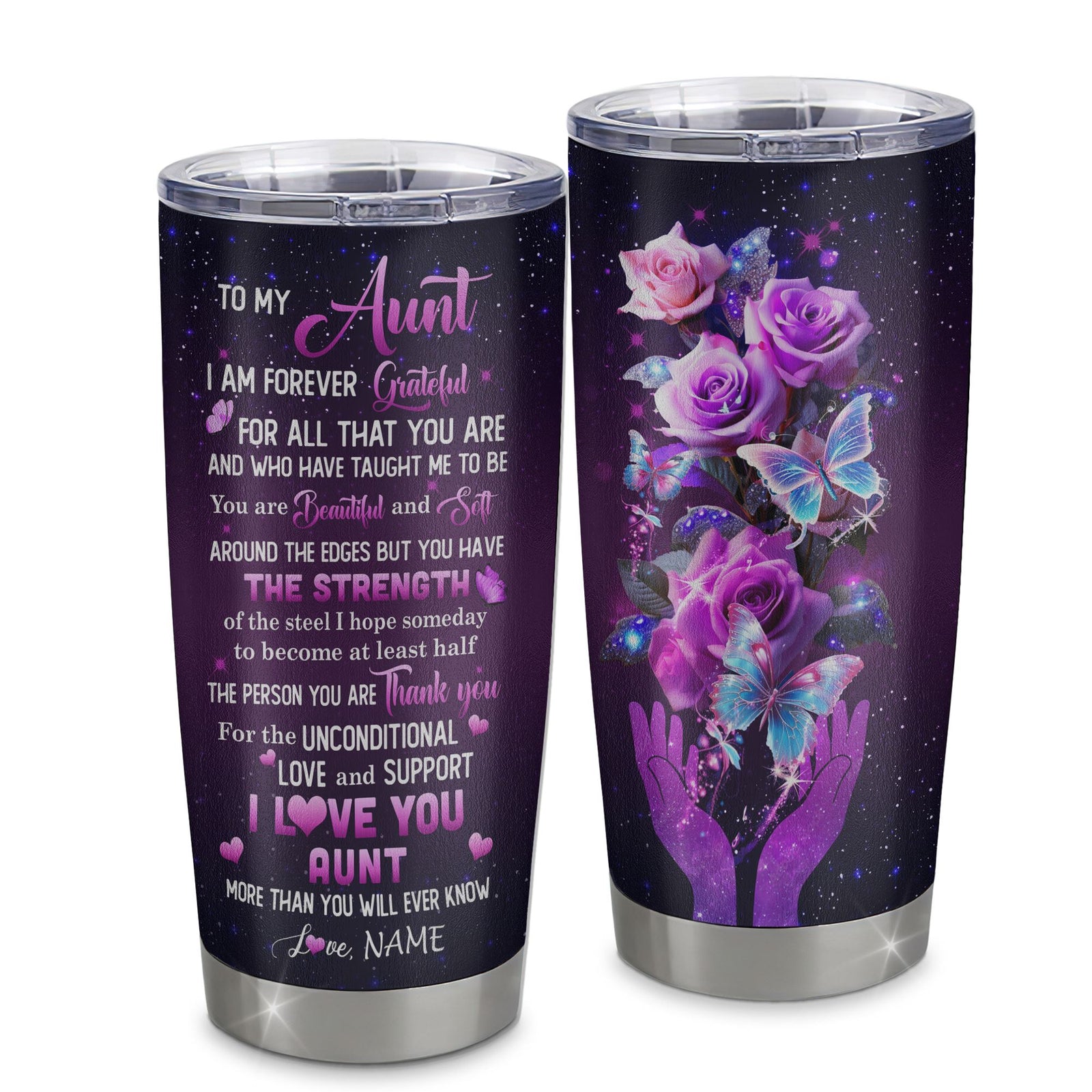Personalized To My Aunt Tumbler From Niece Stainless Steel Cup Thank You For Love Butterfly Aunt Gift Birthday Mothers Day Thanksgiving Christmas Travel Mug | siriusteestore