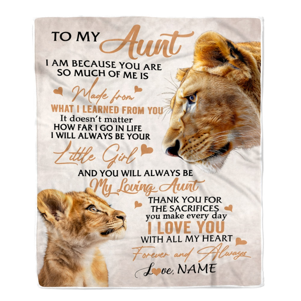 Personalized To My Aunt from Niece Lion I Love You With All My Heart Aunt Birthday Mothers Day Christmas Customized Fleece Throw Blanket Mockup | siriusteestore