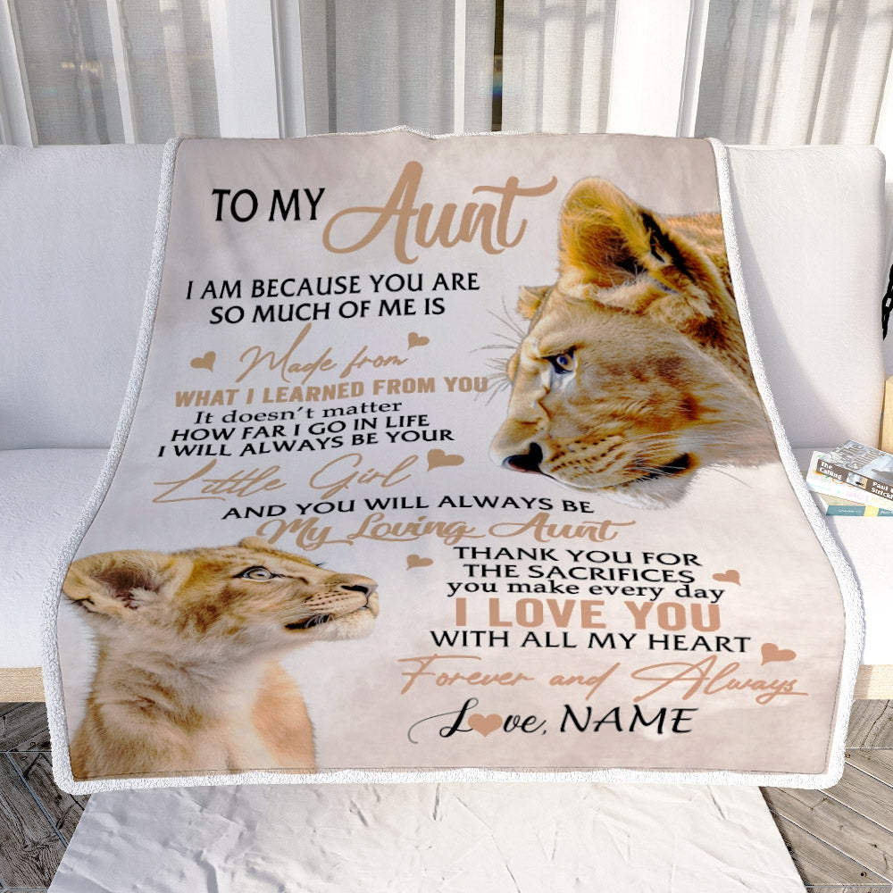 Personalized To My Aunt from Niece Lion I Love You With All My Heart Aunt Birthday Mothers Day Christmas Customized Fleece Throw Blanket Mockup | siriusteestore