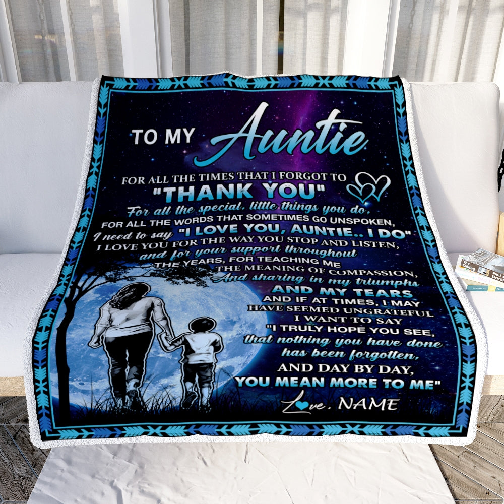 Personalized To My Auntie Blanket From Nephew Thank You Day By Day Auntie Birthday Mothers Day Thanksgiving Christmas Customized Bed Fleece Blanket | siriusteestore