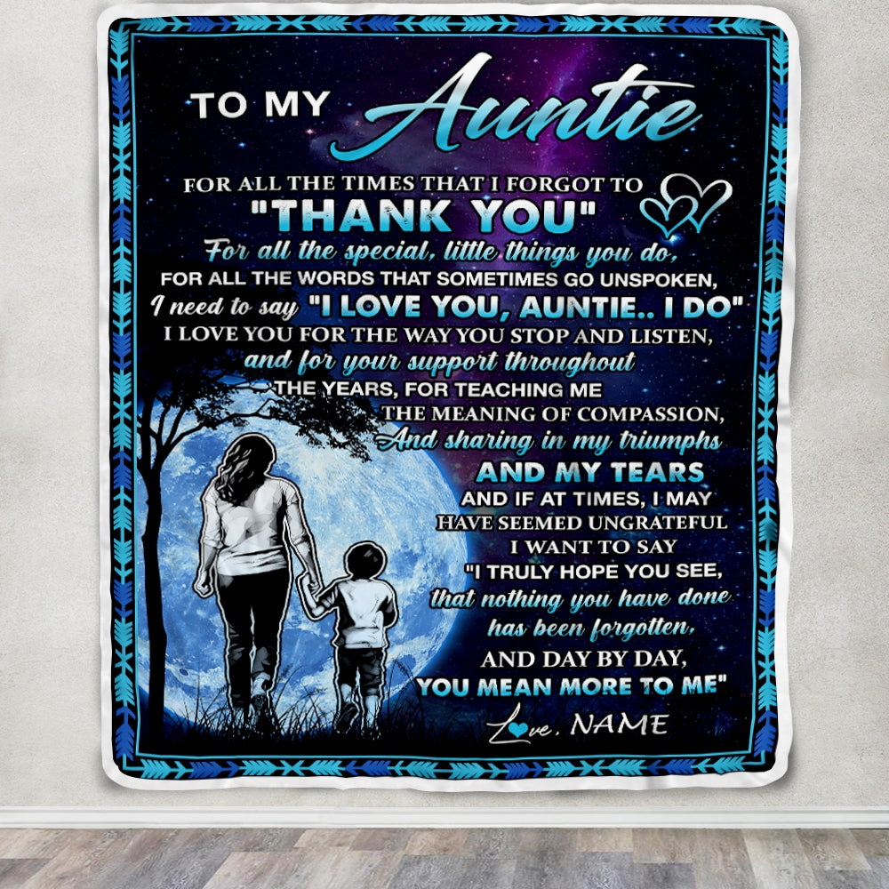 Personalized To My Auntie Blanket From Nephew Thank You Day By Day Auntie Birthday Mothers Day Thanksgiving Christmas Customized Bed Fleece Blanket | siriusteestore