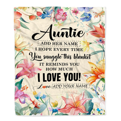 Personalized To My Auntie Blanket From Niece Nephew Floral I Love You Great Auntie Birthday Gifts Mothers Day Christmas Customized Fleece Throw Blanket | siriusteestore