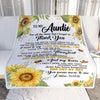 Personalized To My Auntie Blanket From Niece Nephew Sunflower Thank You I Love You Auntie Birthday Mothers Day Christmas Customized Gift Fleece Blanket | siriusteestore