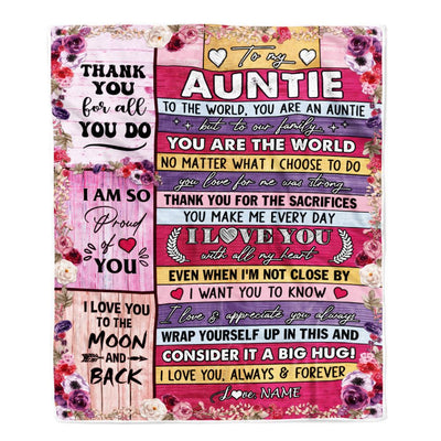 Personalized To My Auntie Blanket From Niece Nephew Wood Floral Thank You I Love You Auntie Birthday Mothers Day Christmas Customized Fleece Throw Blanket | siriusteestore