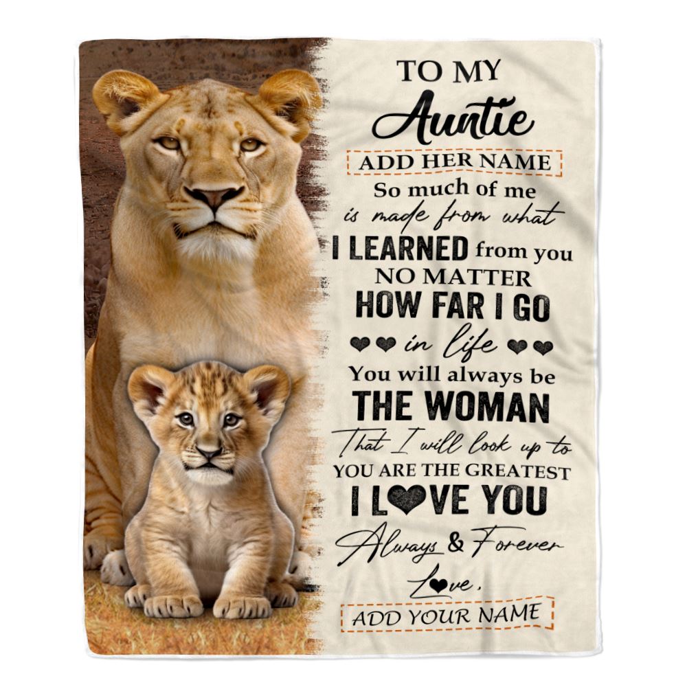 Personalized To My Auntie Blanket From Niece Nephew You Are The Greatest Lion Auntie Birthday Gifts Mothers Day Christmas Customized Travel Fleece Blanket | siriusteestore