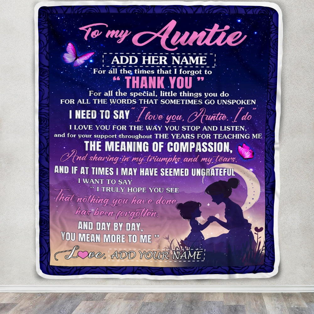 Personalized To My Auntie Blanket From Niece Night Sky Thank You Love You Auntie Birthday Gifts Mothers Day Christmas Customized Fleece Throw Blanket | siriusteestore