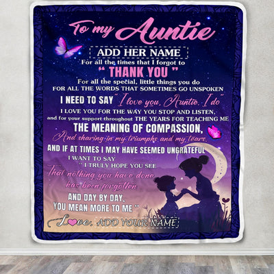 Personalized To My Auntie Blanket From Niece Night Sky Thank You Love You Auntie Birthday Gifts Mothers Day Christmas Customized Fleece Throw Blanket | siriusteestore