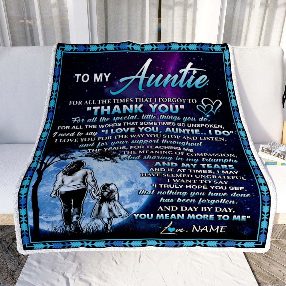Personalized To My Auntie Blanket From Niece Thank You Day By Day Auntie Birthday Mothers Day Thanksgiving Christmas Customized Bed Fleece Blanket | siriusteestore