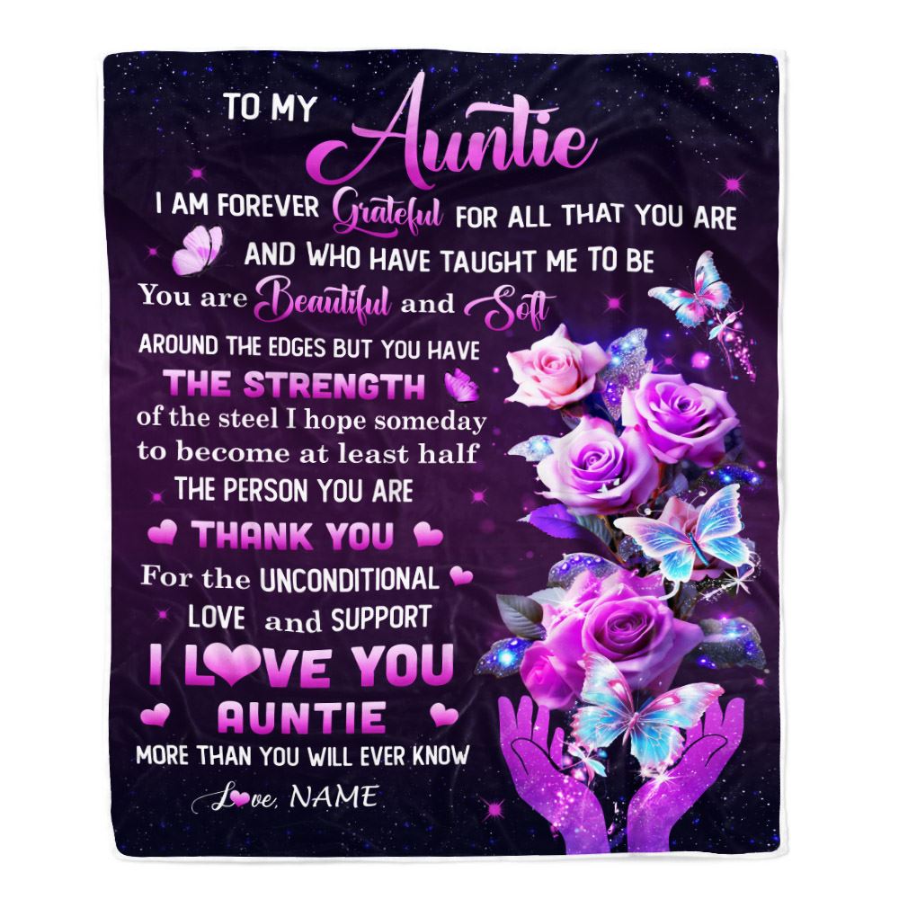 Personalized To My Auntie Blanket From Niece Thank You For Love Butterfly Auntie Birthday Mothers Day Thanksgiving Christmas Customized Gift Fleece Blanket | siriusteestore