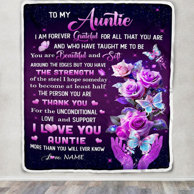 Personalized To My Auntie Blanket From Niece Thank You For Love Butterfly Auntie Birthday Mothers Day Thanksgiving Christmas Customized Gift Fleece Blanket | siriusteestore