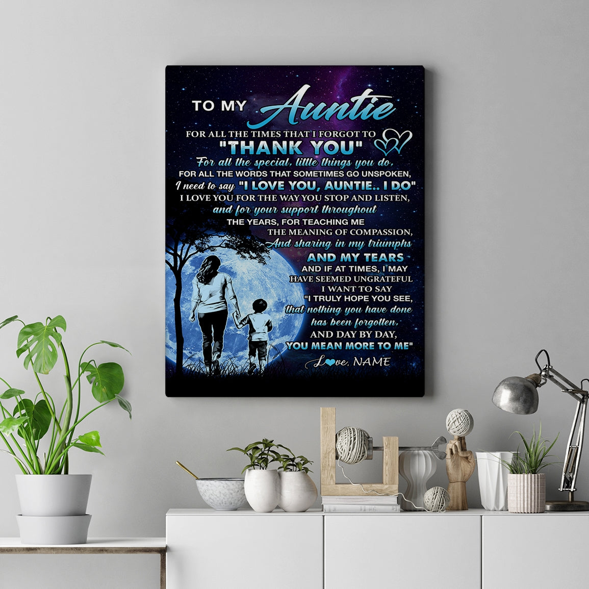 Personalized To My Auntie Canvas From Nephew Thank You Day By Day Auntie Birthday Mothers Day Thanksgiving Christmas Custom Wall Art Print Framed Canvas | siriusteestore