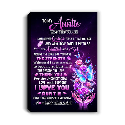 Personalized To My Auntie Canvas From Niece Thank You For Love Butterfly Auntie Birthday Gifts Mothers Day Thanksgiving Christmas Custom Wall Art Framed Canvas | siriusteestore