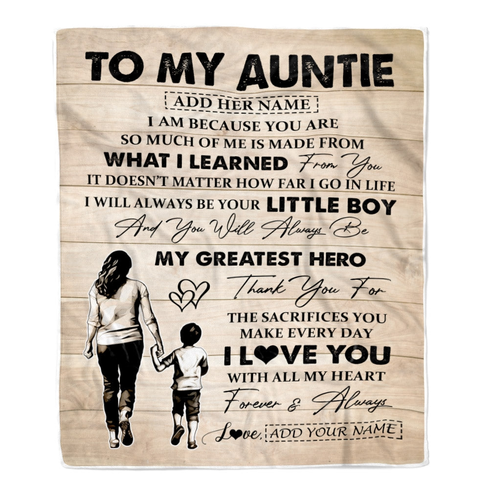 Personalized To My Auntie Gifts Blanket From Nephew Thank You My Hero Auntie Birthday Gift Mothers Day Thanksgiving Christmas Customized Fleece Throw Blanket | siriusteestore
