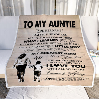 Personalized To My Auntie Gifts Blanket From Nephew Thank You My Hero Auntie Birthday Gift Mothers Day Thanksgiving Christmas Customized Fleece Throw Blanket | siriusteestore