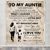 Personalized To My Auntie Gifts Blanket From Nephew Thank You My Hero Auntie Birthday Gift Mothers Day Thanksgiving Christmas Customized Fleece Throw Blanket | siriusteestore