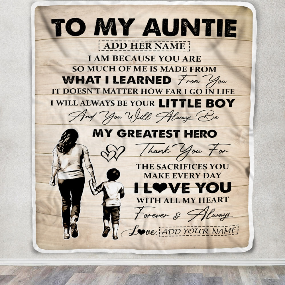 Personalized To My Auntie Gifts Blanket From Nephew Thank You My Hero Auntie Birthday Gift Mothers Day Thanksgiving Christmas Customized Fleece Throw Blanket | siriusteestore