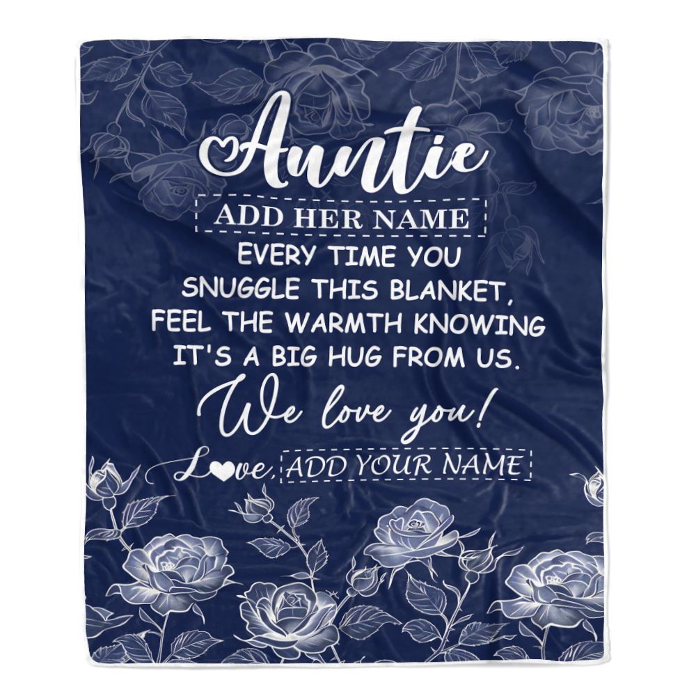 Personalized To My Auntie Gifts Blanket From Niece Nephew Blue Flower Love You Birthday Gifts For Auntie Mothers Day Christmas Auntie Fleece Throw Blanket | siriusteestore