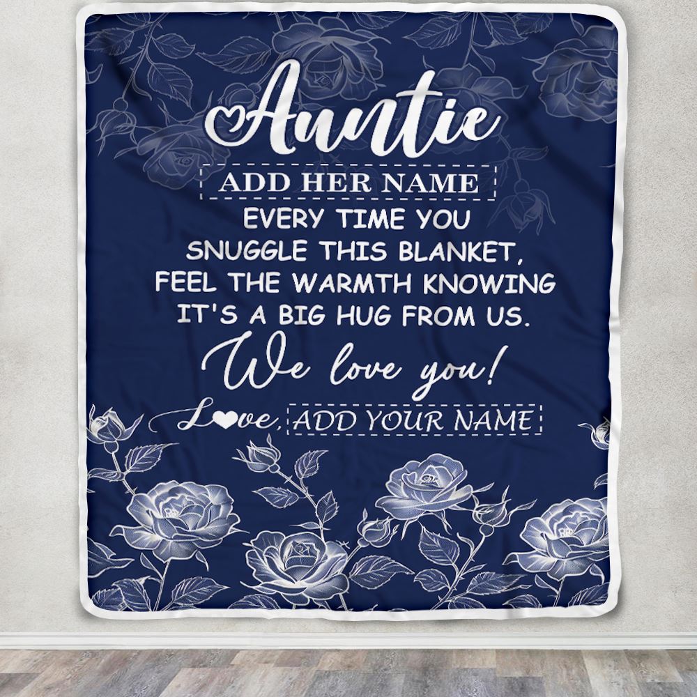 Personalized To My Auntie Gifts Blanket From Niece Nephew Blue Flower Love You Birthday Gifts For Auntie Mothers Day Christmas Auntie Fleece Throw Blanket | siriusteestore