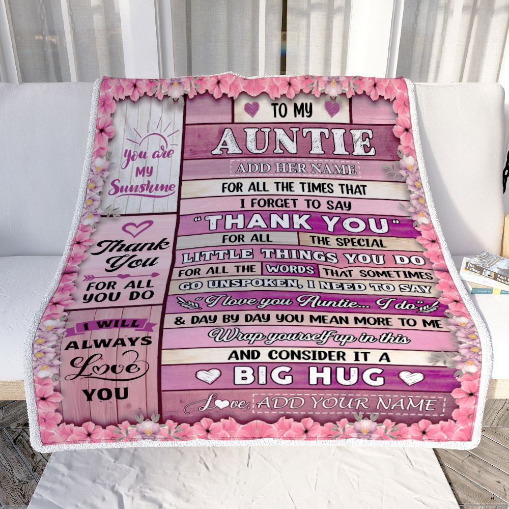 Personalized To My Auntie Gifts Blanket From Niece Nephew Wood Thank You Best Auntie Birthday Gifts Mothers Day Christmas Custom Name Fleece Blanket | siriusteestore