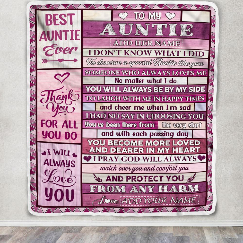 Personalized To My Auntie Gifts Blanket From Niece Nephew Wood Thank You For All Gifts For Auntie Mothers Day Birthday Christmas Customized Fleece Blanket | siriusteestore