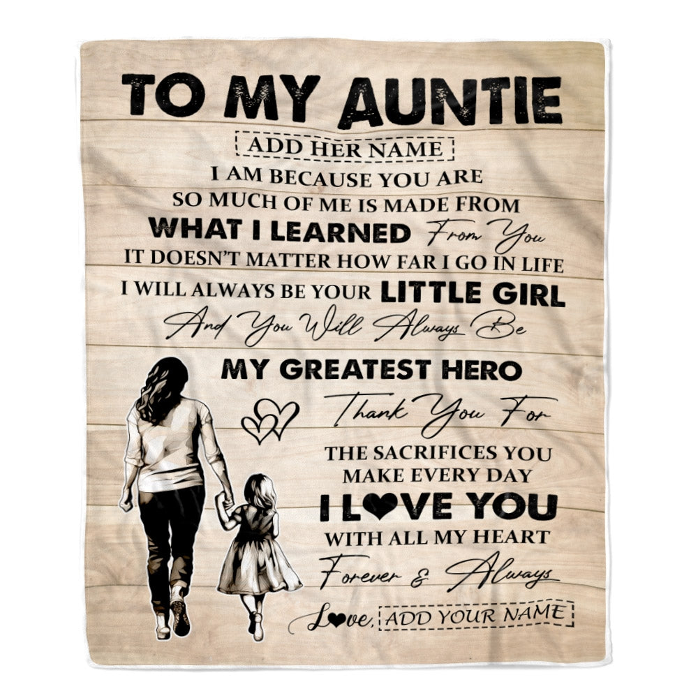 Personalized To My Auntie Gifts Blanket From Niece Thank You My Hero Auntie Birthday Gift Mothers Day Thanksgiving Christmas Customized Fleece Throw Blanket | siriusteestore