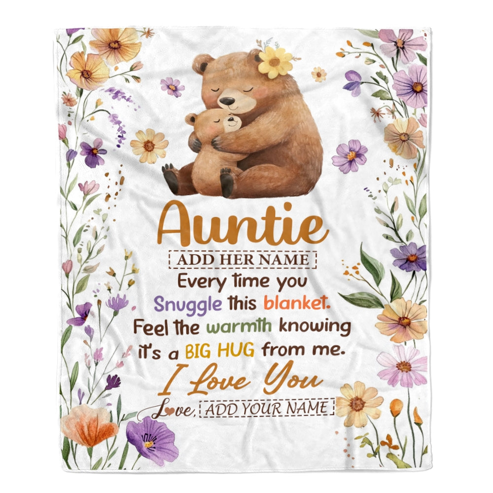 Personalized To My Auntie Gifts From Niece Nephew Blanket Bear Big Hug Birthday Present Gift Idea For Auntie Mothers Day Christmas Custom Fleece Throw Blanket Shirt & Hoodie | siriusteestore