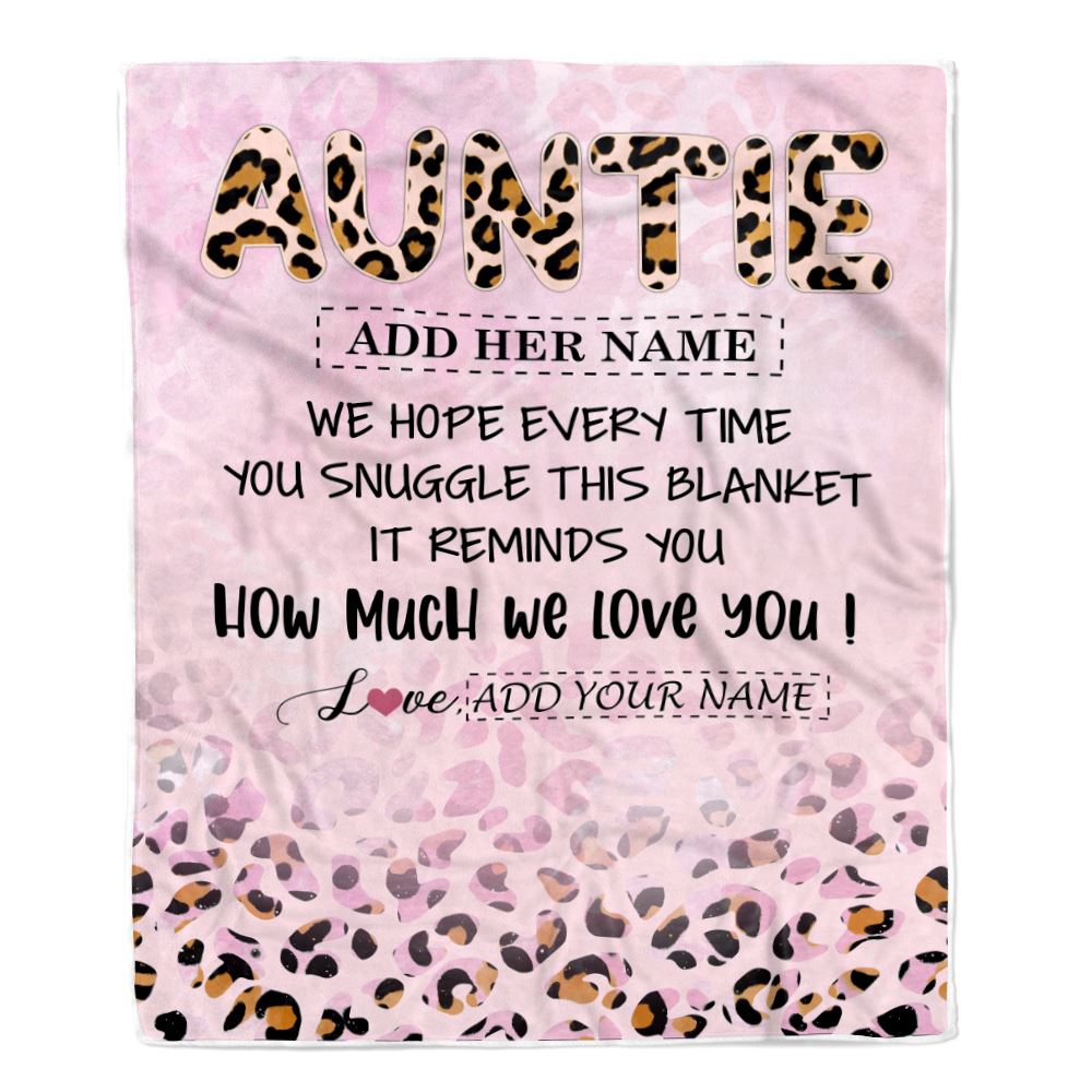 Personalized To My Auntie Gifts From Niece Nephew Blanket Pink Leopard Happy Birthday Gifts For Auntie Mothers Day Christmas Customized Fleece Throw Blanket | siriusteestore