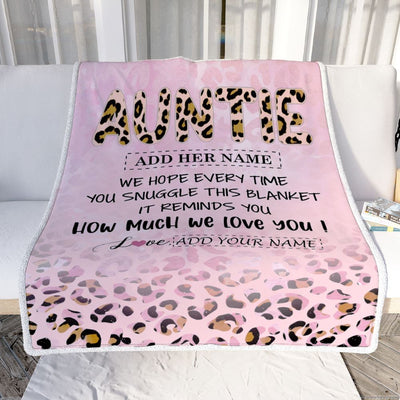 Personalized To My Auntie Gifts From Niece Nephew Blanket Pink Leopard Happy Birthday Gifts For Auntie Mothers Day Christmas Customized Fleece Throw Blanket | siriusteestore