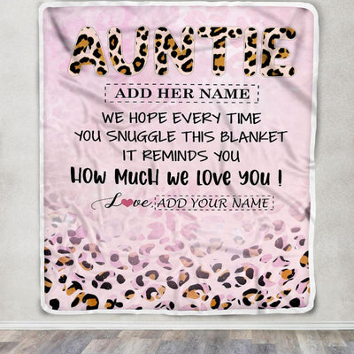 Personalized To My Auntie Gifts From Niece Nephew Blanket Pink Leopard Happy Birthday Gifts For Auntie Mothers Day Christmas Customized Fleece Throw Blanket | siriusteestore
