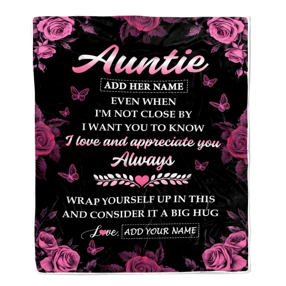 Personalized To My Auntie Gifts From Niece Nephew Blanket Rose Floral It A Big Hug Birthday Gift Idea For Auntie Gifts Christmas Custom Fleece Throw Blanket | siriusteestore
