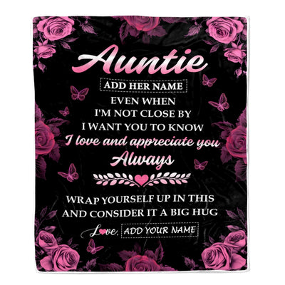 Personalized To My Auntie Gifts From Niece Nephew Blanket Rose Floral It A Big Hug Birthday Gift Idea For Auntie Gifts Christmas Custom Fleece Throw Blanket | siriusteestore