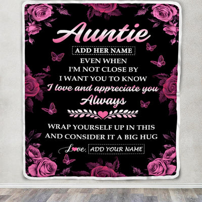 Personalized To My Auntie Gifts From Niece Nephew Blanket Rose Floral It A Big Hug Birthday Gift Idea For Auntie Gifts Christmas Custom Fleece Throw Blanket | siriusteestore