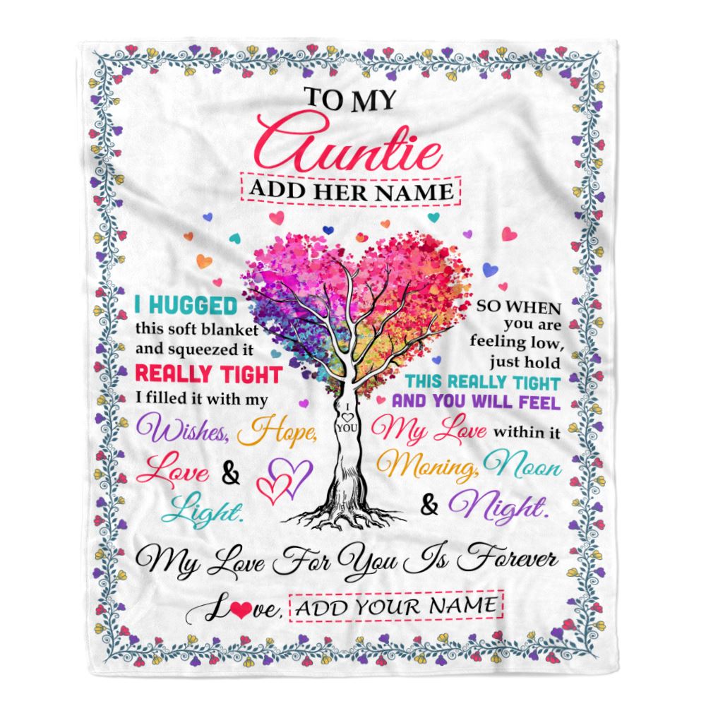 Personalized To My Auntie Gifts From Niece Nephew Hugged Blanket Birthday Gifts For Auntie Mothers Day Thanksgiving Christmas Customized Fleece Throw Blanket | siriusteestore