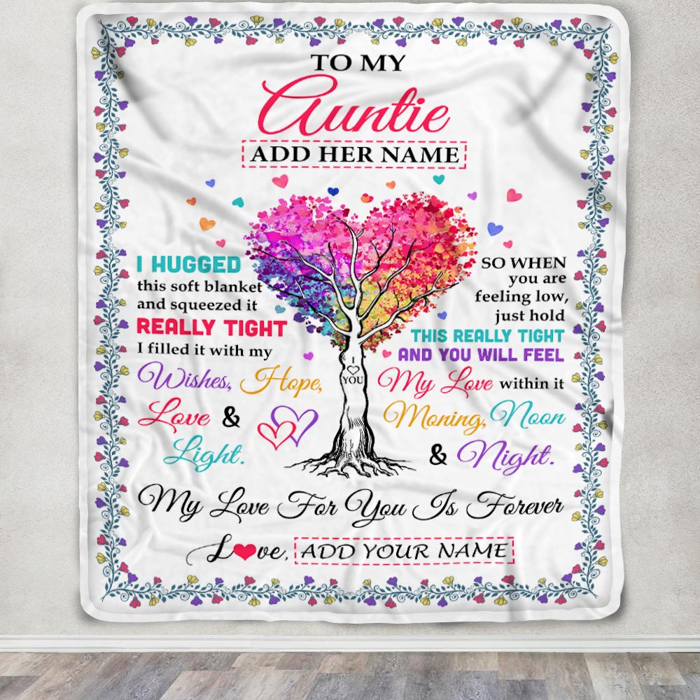 Personalized To My Auntie Gifts From Niece Nephew Hugged Blanket Birthday Gifts For Auntie Mothers Day Thanksgiving Christmas Customized Fleece Throw Blanket | siriusteestore
