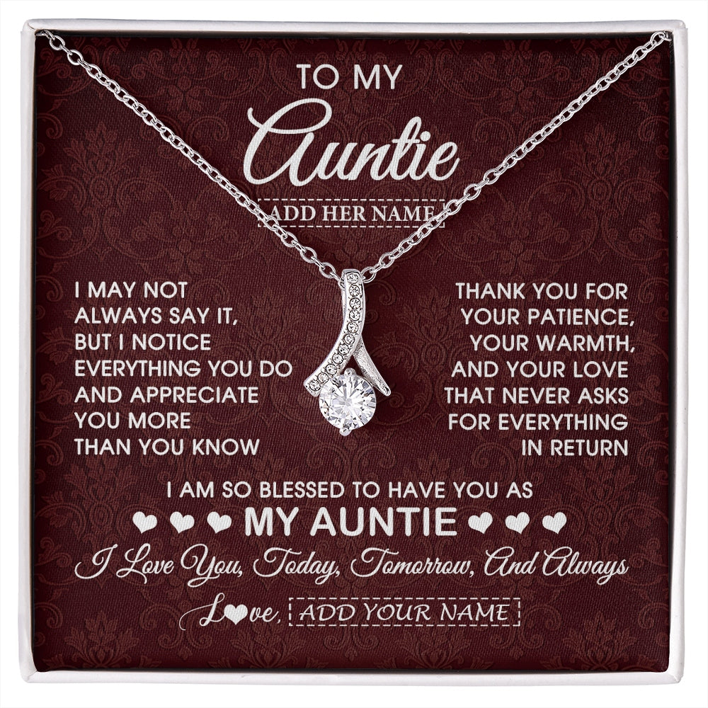 Alluring Beauty Necklace 14K White Gold Finish | 1 | Personalized To My Auntie Gifts From Niece Nephew Necklace Meaningful Jewelry Pendant Gifts For Auntie Mothers Day Birthday Christmas Gift Box Message Card | https://siriusteestore.