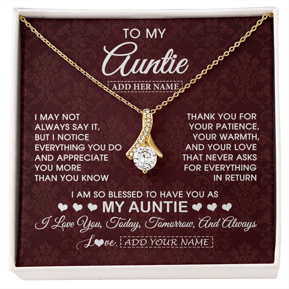 Alluring Beauty Necklace 18K Yellow Gold Finish | 1 | Personalized To My Auntie Gifts From Niece Nephew Necklace Meaningful Jewelry Pendant Gifts For Auntie Mothers Day Birthday Christmas Gift Box Message Card | https://siriusteestore.