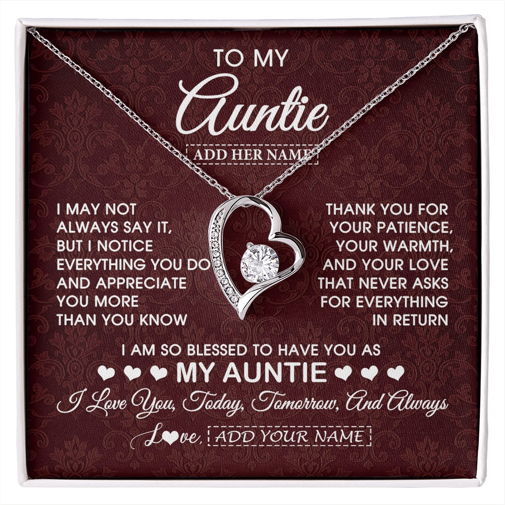Forever Love Necklace 14K White Gold Finish | 1 | Personalized To My Auntie Gifts From Niece Nephew Necklace Meaningful Jewelry Pendant Gifts For Auntie Mothers Day Birthday Christmas Gift Box Message Card | https://siriusteestore.